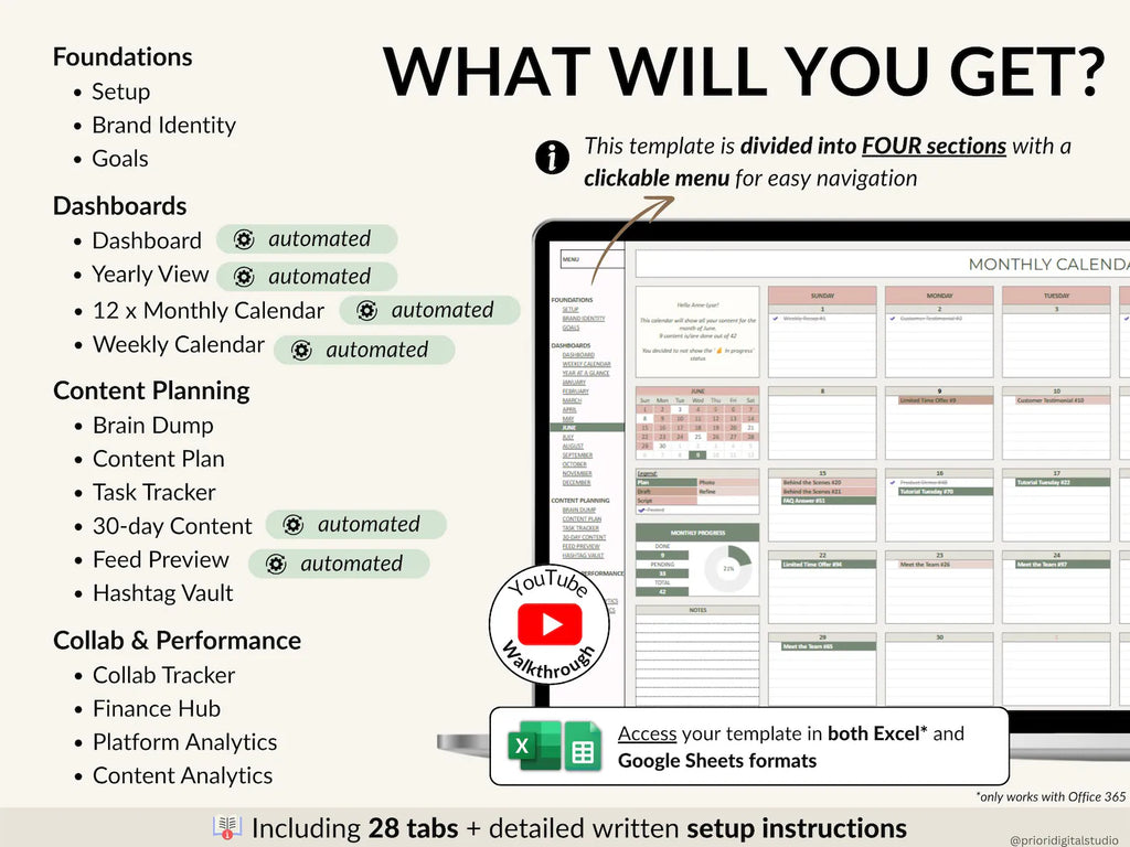 Content Planner Social Media Calendar Spreadsheet Monthly Content Tracker Social Media Posting Instagram TikTok Google Sheets Excel Template