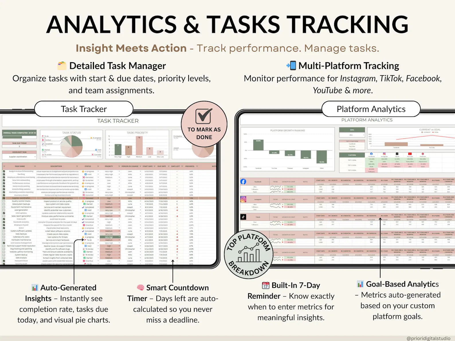 Content Planner Social Media Calendar Spreadsheet Monthly Content Tracker Social Media Posting Instagram TikTok Google Sheets Excel Template